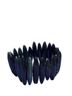 Vintage Black Plastic Beaded Stretchy Bracelet 7 inches Unstretched